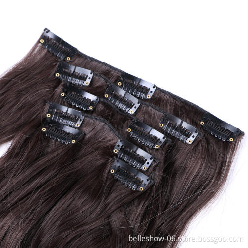 Hot sell Cheap 17 Inch Heat Resistant Synthetic Long Curly Wavy 6pc Clip in Hair Extensions Long Wave Hairpieces for Women